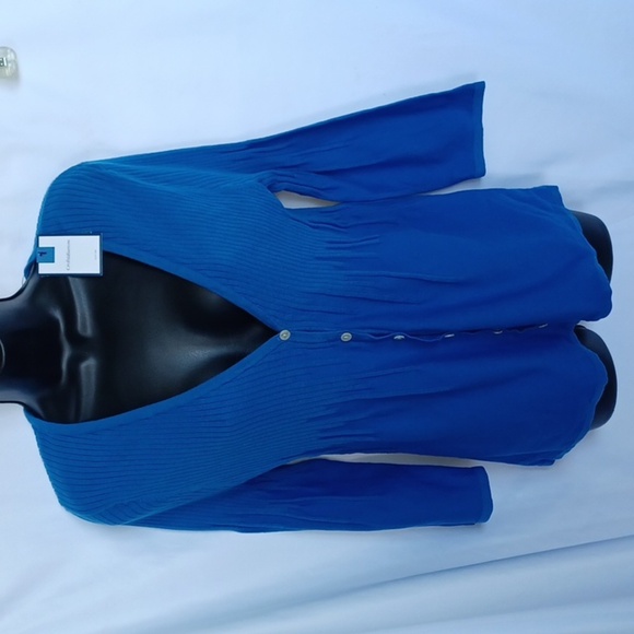 Croft & Barrow Cardigan Sweater Button Front Pleated Sweater, Blue, Size L - Picture 1 of 8